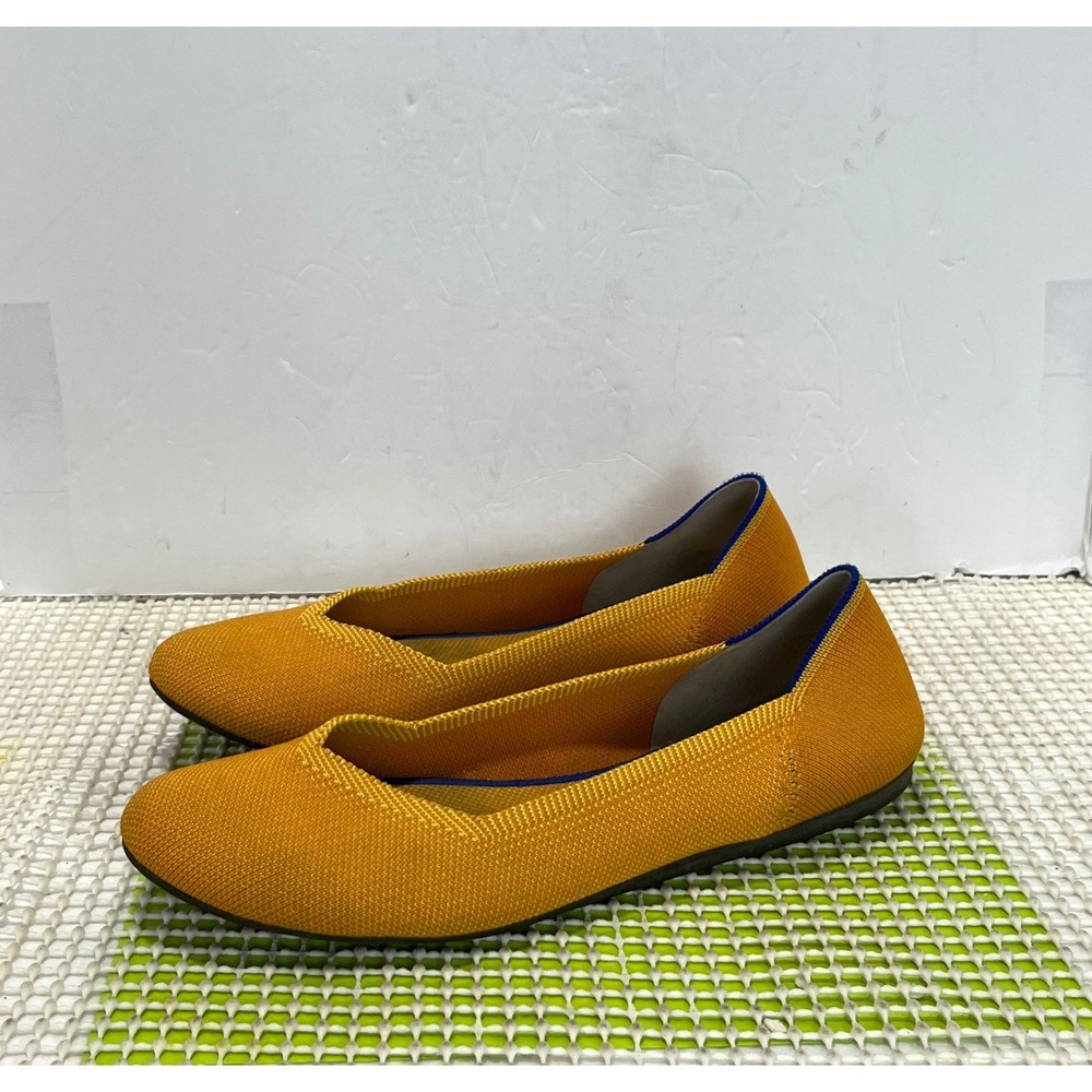Rothys The Point Saffron Yellow Knit  Toe Ballet Flats Women's 10 GOOD